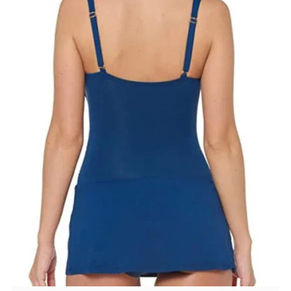 Bleu by Rod Beattie Underwire Ruched One-Piece Swim Dress Swimsuit Navy 18W - Picture 2 of 3